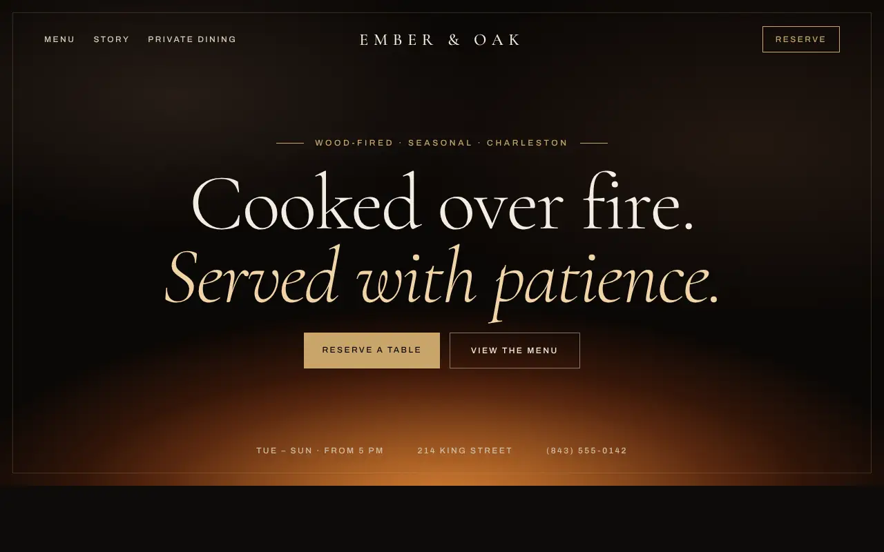 Ember & Oak, a sample restaurant website