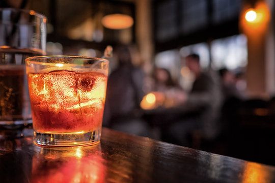 Smoked old fashioned on the bar